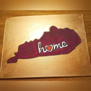 Kentucky Home State Pride Handpainted Gold & Burgundy Acrylic Canvas Art Decor